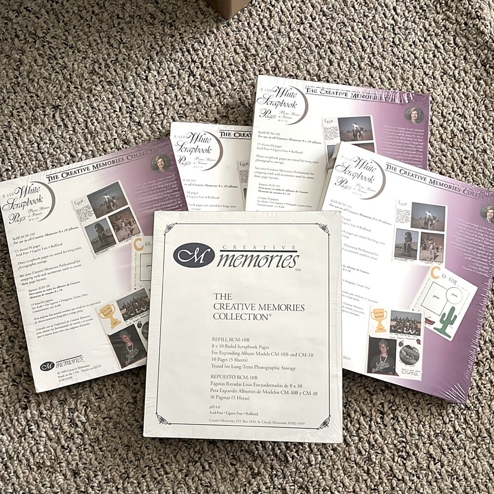 New Creative Memories 8x10 White Scrapbook Pages (4) & Ruled Scrapbook Pages (1)
